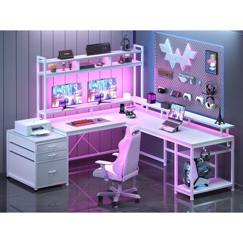 Dual Monitor Desk Setup - 104-Zoll L-förmiger Schreibtisch für Zweipersonen-Heimbüro, 4