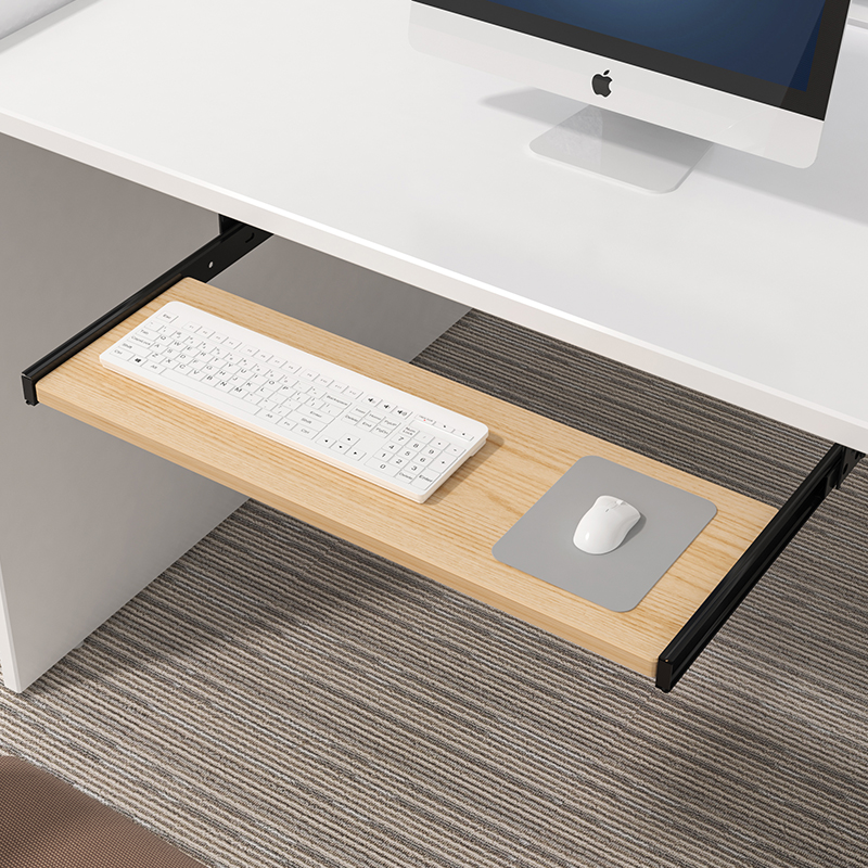 Desk Setup Living Room - Holz-Tastaturablage für Untertischmontage mit Gleitschiene, Mausplattform,