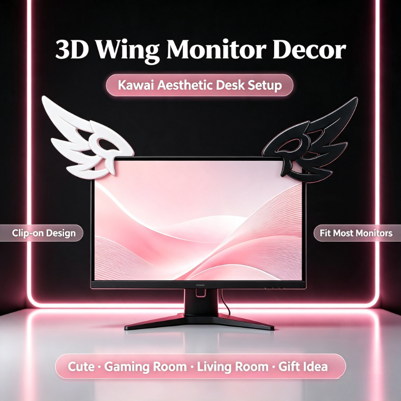 Desk Setup Pegboard - Kawaii 3D Flügel-Dekoration für Computermonitore, Ästhetisches