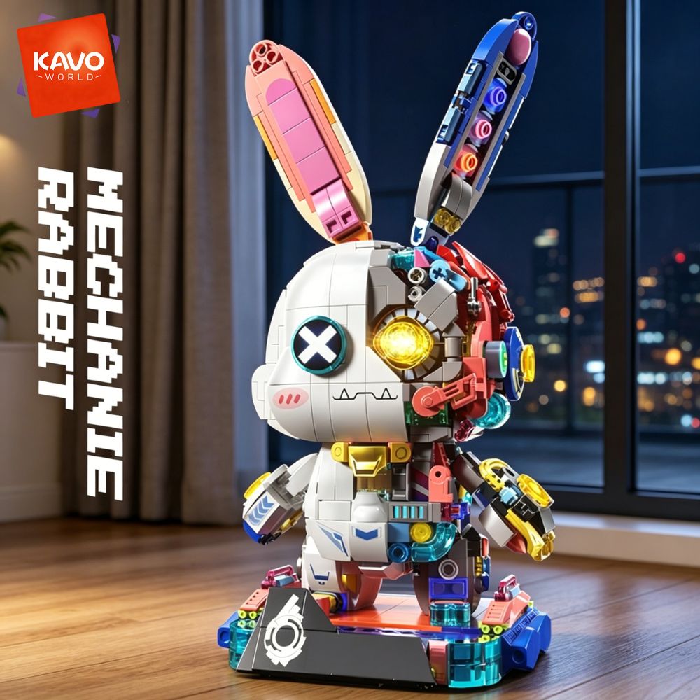 Desk Setup Enthusiast - KAVOWORLD 1377-teiliges Roboter-Kaninchen-Bausteine-Set mit LED-Beleuchtung, mehrfach