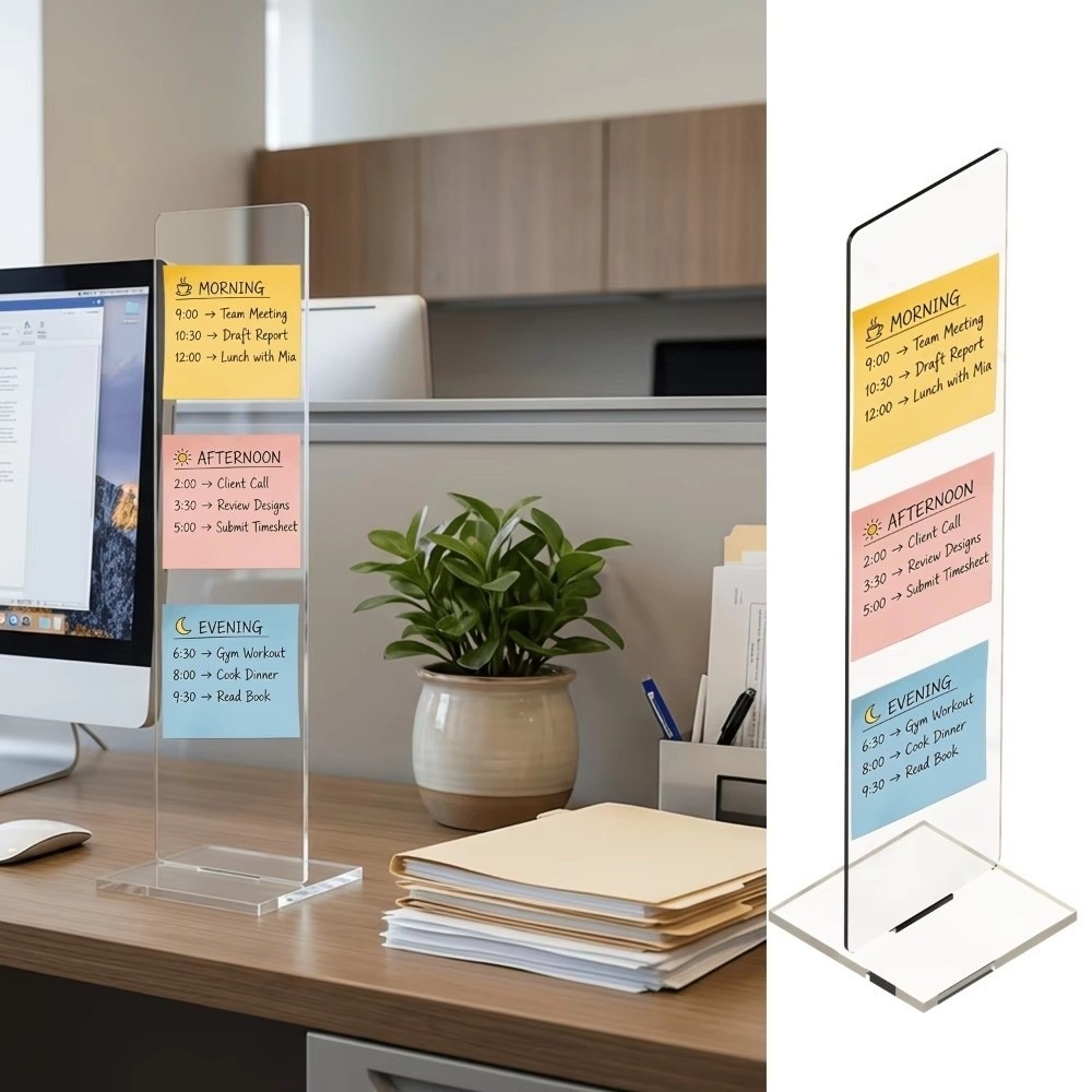 Desk Setup Home Office - Langlebige Acryl-Memo-Tafel, abnehmbarer vertikaler Haftnotizhalter, transparenter
