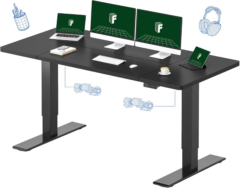 Dual Monitor Desk Setup - FLEXISPOT Elektrischer Stehschreibtisch, Schwarz | Doppelmotor,
