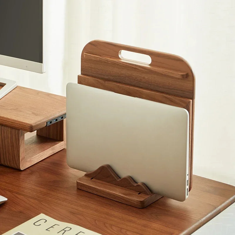 Vertical Laptop Stand - Maßgefertigter Holz-Laptopständer Vertikale Aufbewahrungsdock Massiver Walnussholz-Sockel