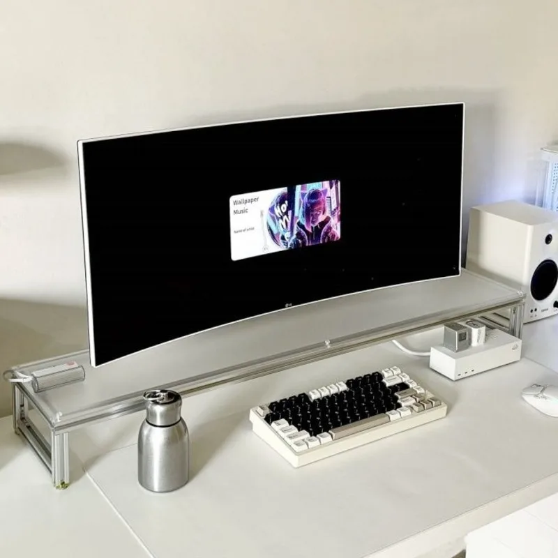 Desk Setup Living Room - Aluminium-Monitorständer, Acryl-Desktop-Riser, Laptop-Regal, Organizer, schlanker, ergonomischer