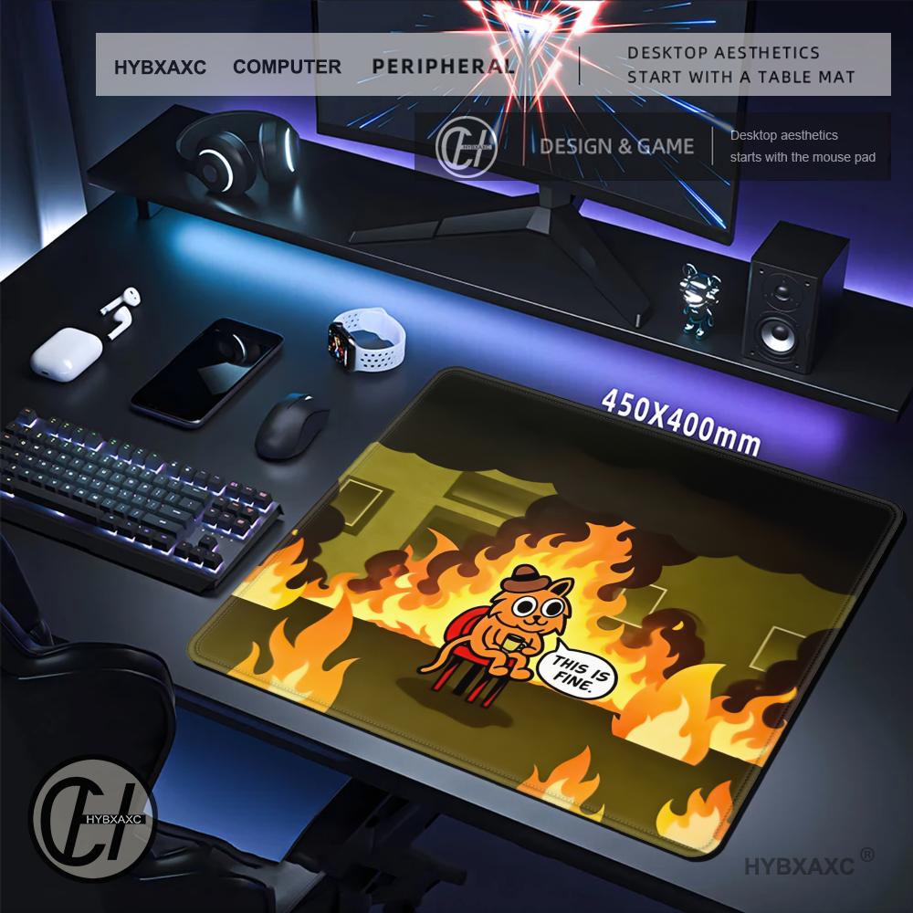 HYBXAXC This Is Fine Cat Meme  – Work Desk Home Setup Bewertung und Preis