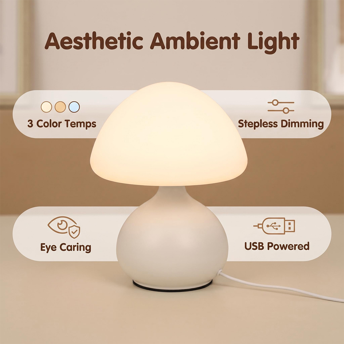 Mini-Pilz-Nachttischlampe mit  – Desk Setup White Bewertung und Preis